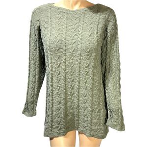J. Jill Cableknit Sweater Womens Size L Tall  Sage Green Pullover Cotton Blend
